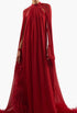 Feathered Eterea Gown In Ruby